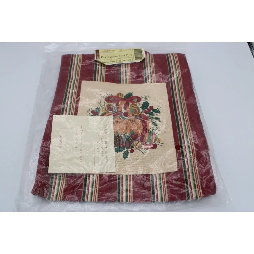 New Longaberger 2005 Holiday Stripe Tote Bag 23154166 Basket Holly
